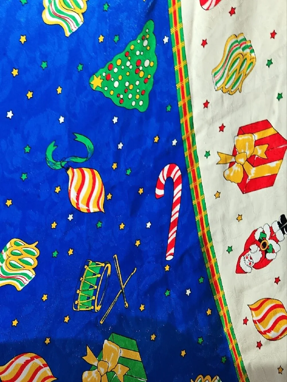 Vintage Festive Blue Print Polyester Silk-feel Christmas Holiday Scarf